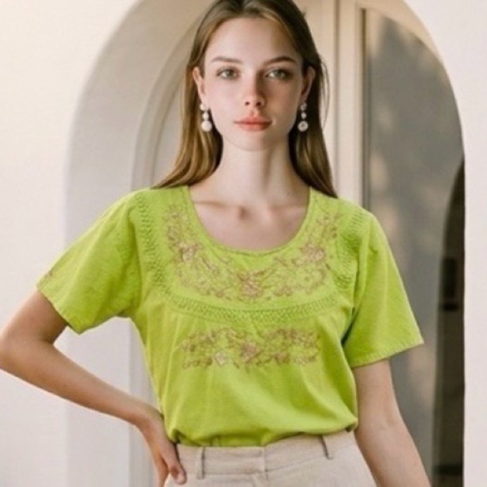 Womens Floral Bohemian Cottagecore Gardencore Embroidered Country Top Sz Medium